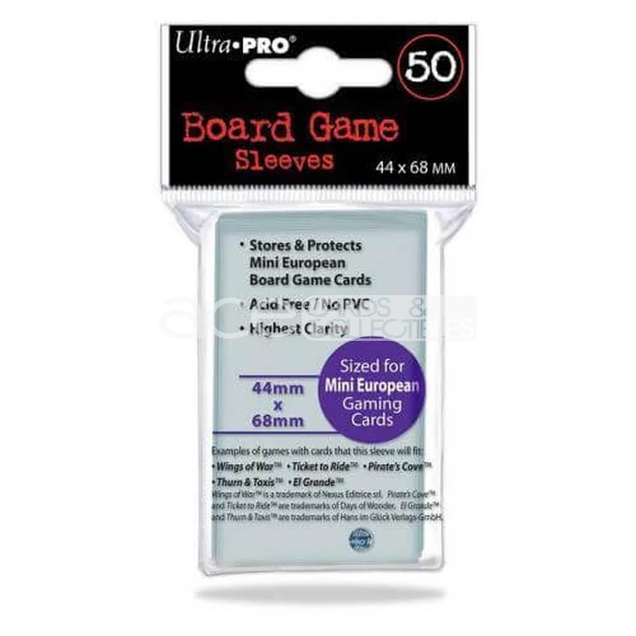 Ultra PRO Board Game Card Sleeve 50ct Mini European Size [44mm X 68mm] (Clear) - Image 3